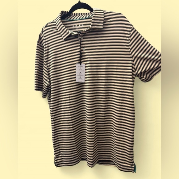 Maelreg Other - MAELREG Men’s Golf Polo Striped Shirt Short Sleeve Black and Khaki Size Large
